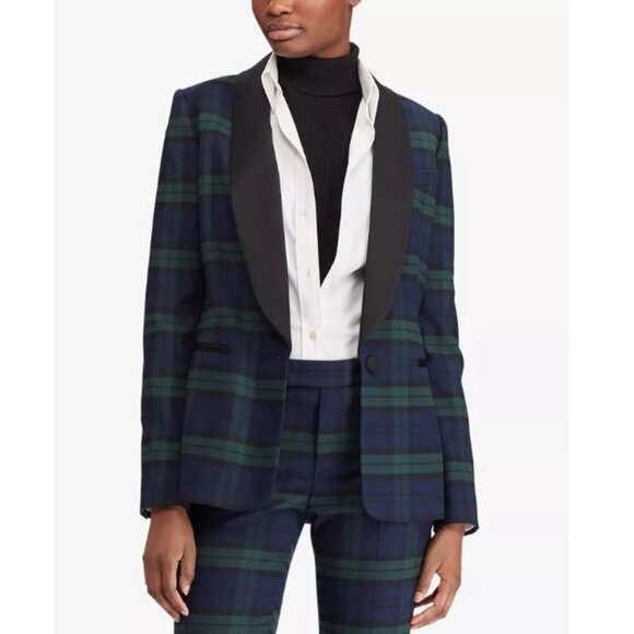 Lauren Ralph Lauren Jackets & Blazers - LAUREN Ralph Lauren Women's Luxe Faille Trim Tartan Blazer Green Size 14 NWT